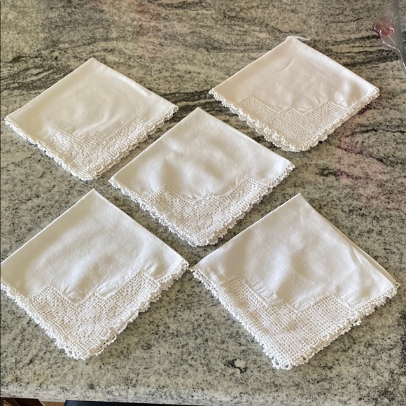 Other - Elegant Set Of 5 Vintage Madeira White Lace Trim Napkins!